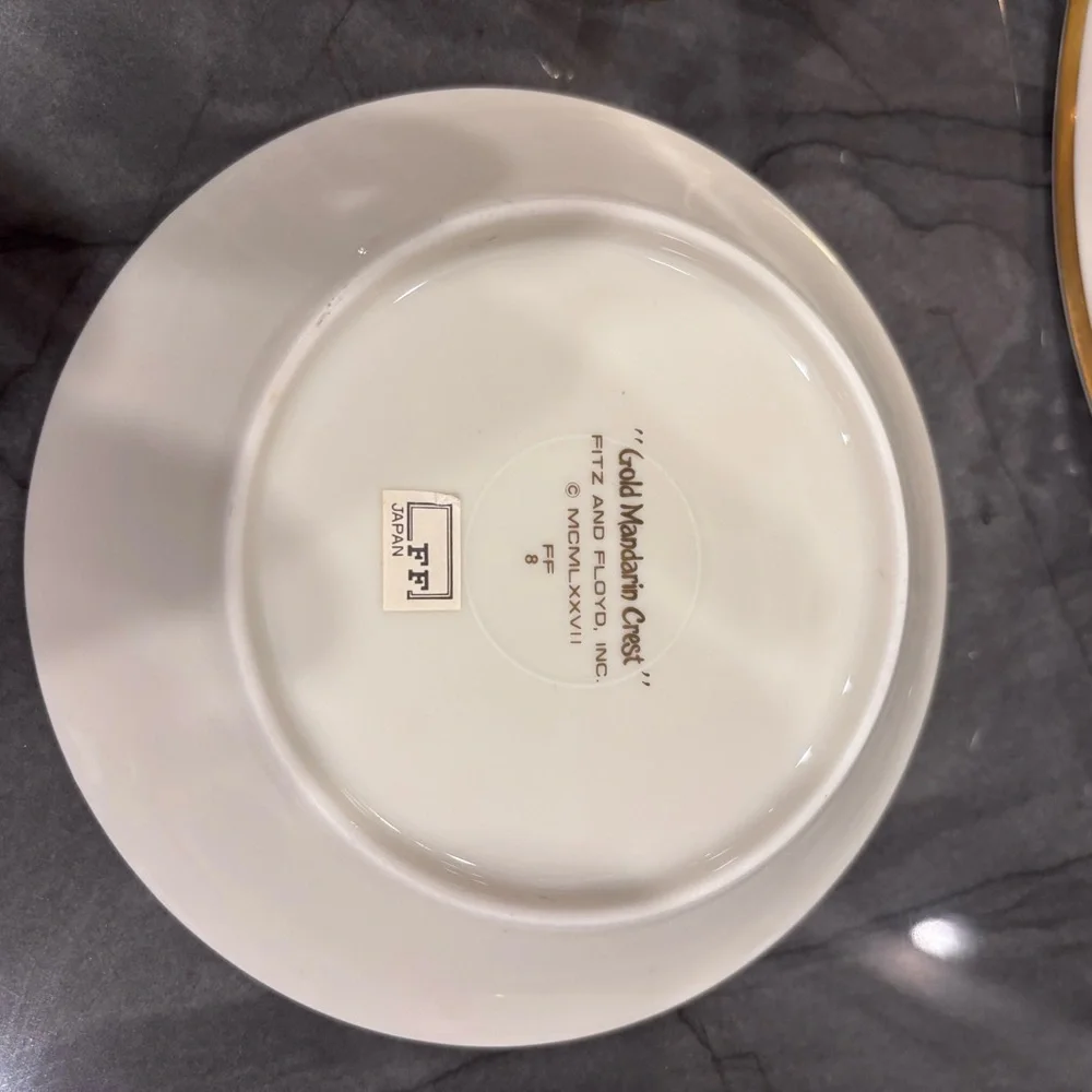 Fitz & Floyd vintage Gold Mandarin Crest dinner plate, cup, saucer set Japan